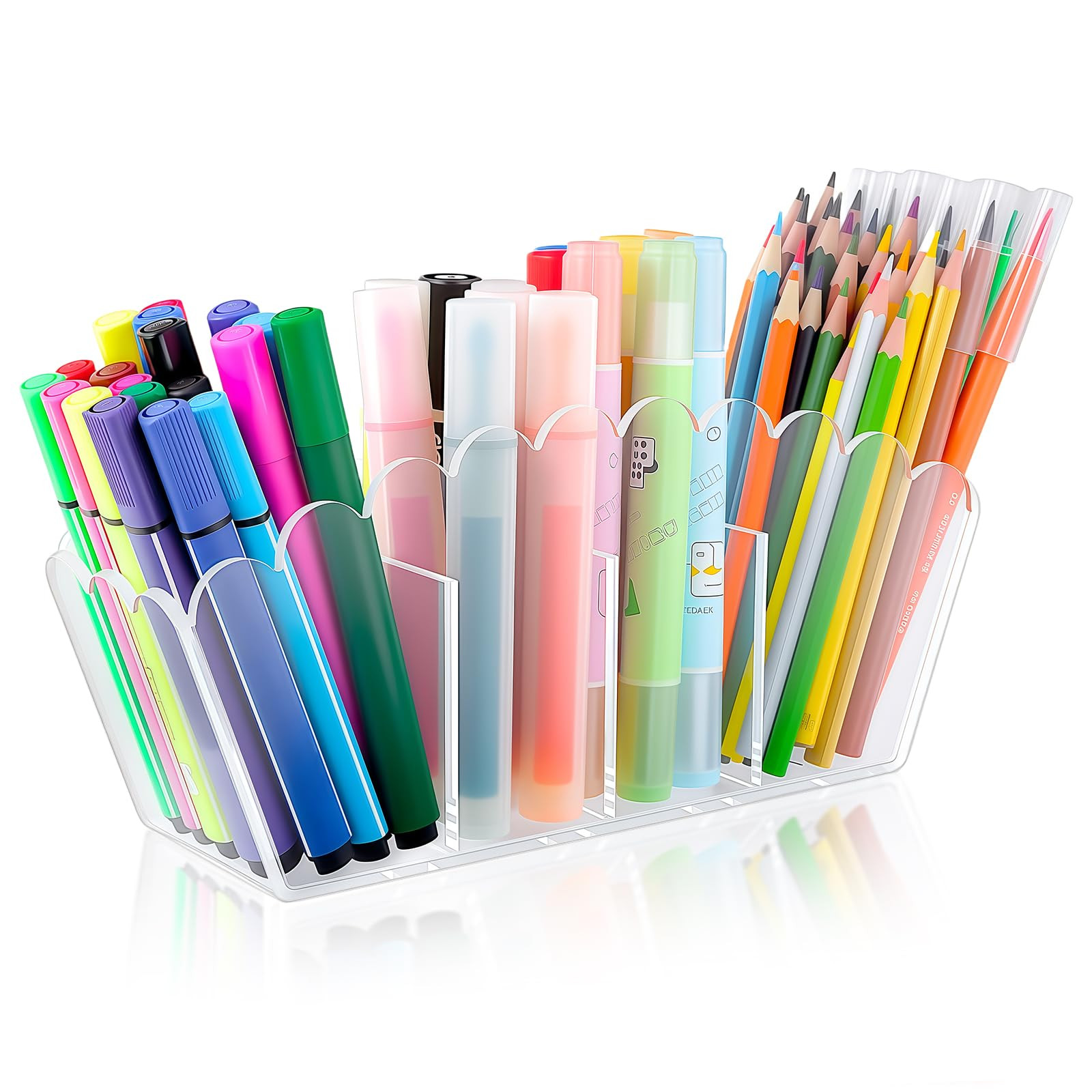 Scalloped Acrylic Pencil Holder – Clear Desk Organizer with 4 Compartments – Makeup Brush Hol... | Amazon (US)