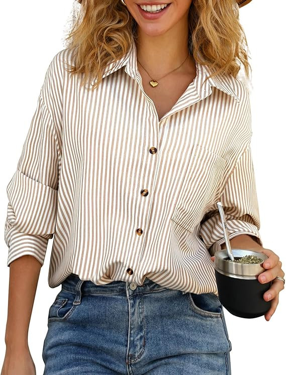CHYRII Women's Striped Button Down Long Sleeve Blouse | Amazon (US)