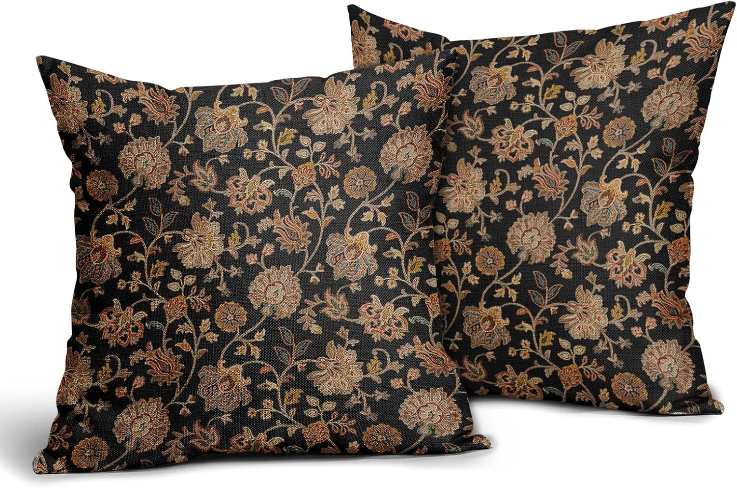 Black Brown Floral Pillow Covers 18X18 Inch Set of 2 Vintage Boho Carpet Flowers Decorative Pillo... | Amazon (US)