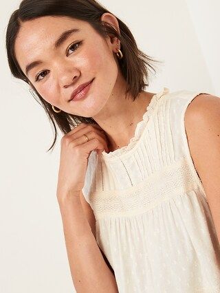 Sleeveless Lace-Trim Clip-Dot Swing Blouse for Women | Old Navy (US)