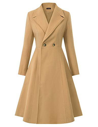 Women Swing Trench Pea Coat Warm Winter Long Overcoat Camel XXL | Amazon (US)