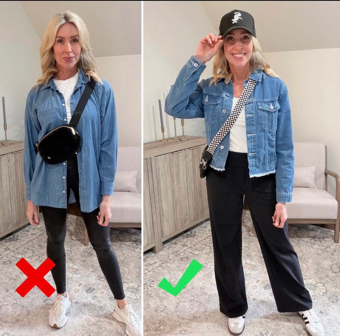 Gen X, I love leggings too, but here's an updated casual outfit idea that's just as comfy! By wearing a straight leg yoga pant, a more fitted top and denim jacket, we've gone from meh 😑 to memorable! Plus don't forget the accessories to finish the look.

I'm wearing a size medium in the pants and tee. Size small in the denim jacket.

#LTKootd #LTKgrwm #LTKOver40