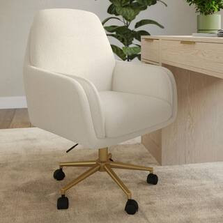 Clara Fabric Swivel Office Chair in Off White/Polished Brass with Arms | The Home Depot