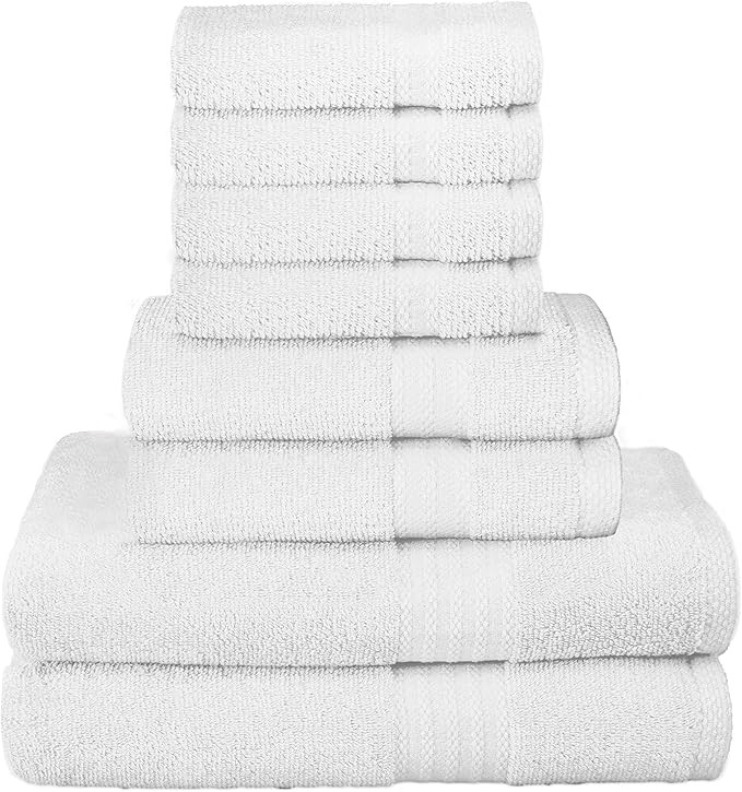 GLAMBURG Ultra Soft 8-Piece Towel Set - 100% Pure Ringspun Cotton, Contains 2 Oversized Bath Towe... | Amazon (US)