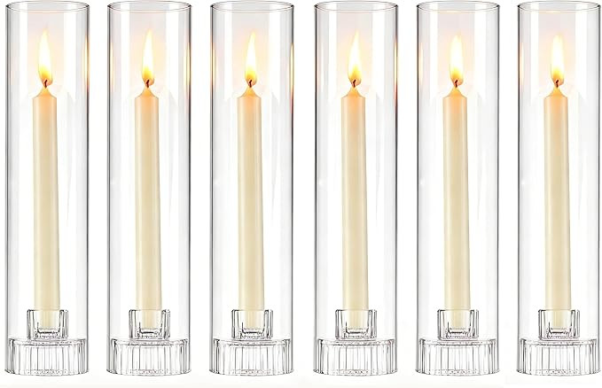 Hurricane Taper Candle Holders - Set of 6 Clear Glass Tapered Candlesticks with Covers, 11.8 inch... | Amazon (US)