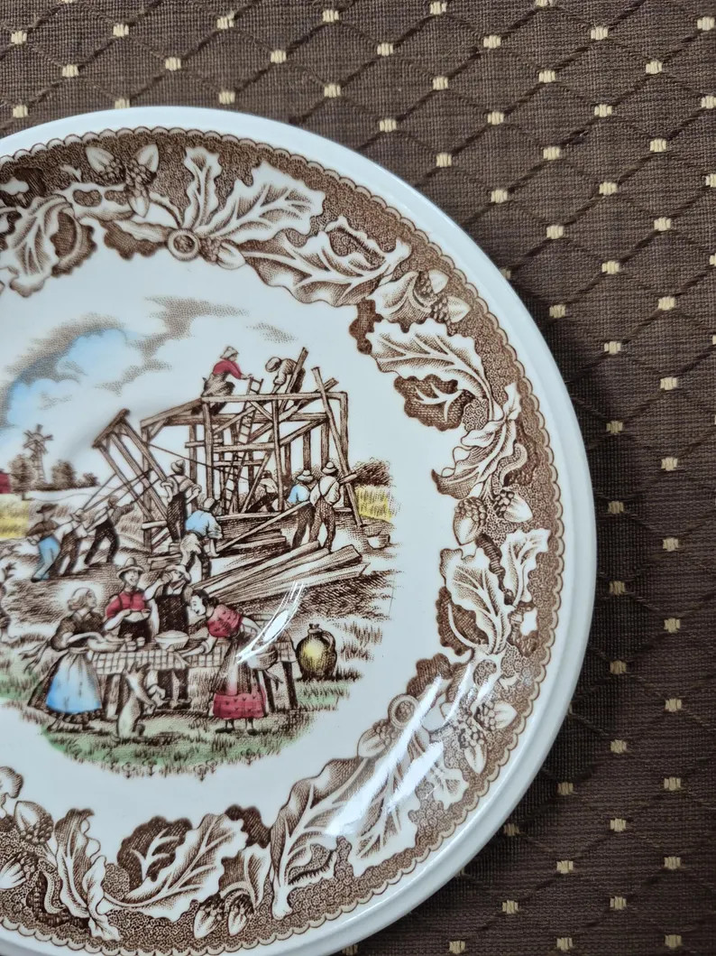 Vintage Johnson Brothers "Neighbors Barn Raising" Transferware Saucer 6" | Etsy (Global)