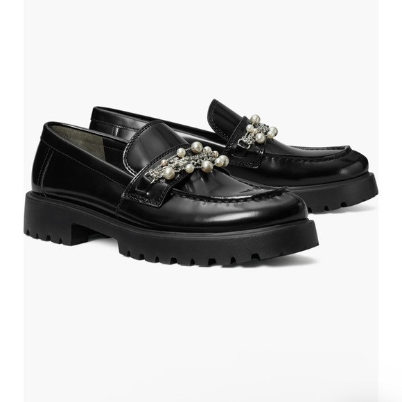 Tory Burch Perfect Black Classic Embellished Lug Sole Loafer Size 8 | Poshmark