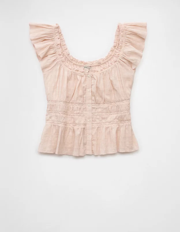 AE Ruched Flutter Sleeve Shirt | American Eagle Outfitters (US & CA)