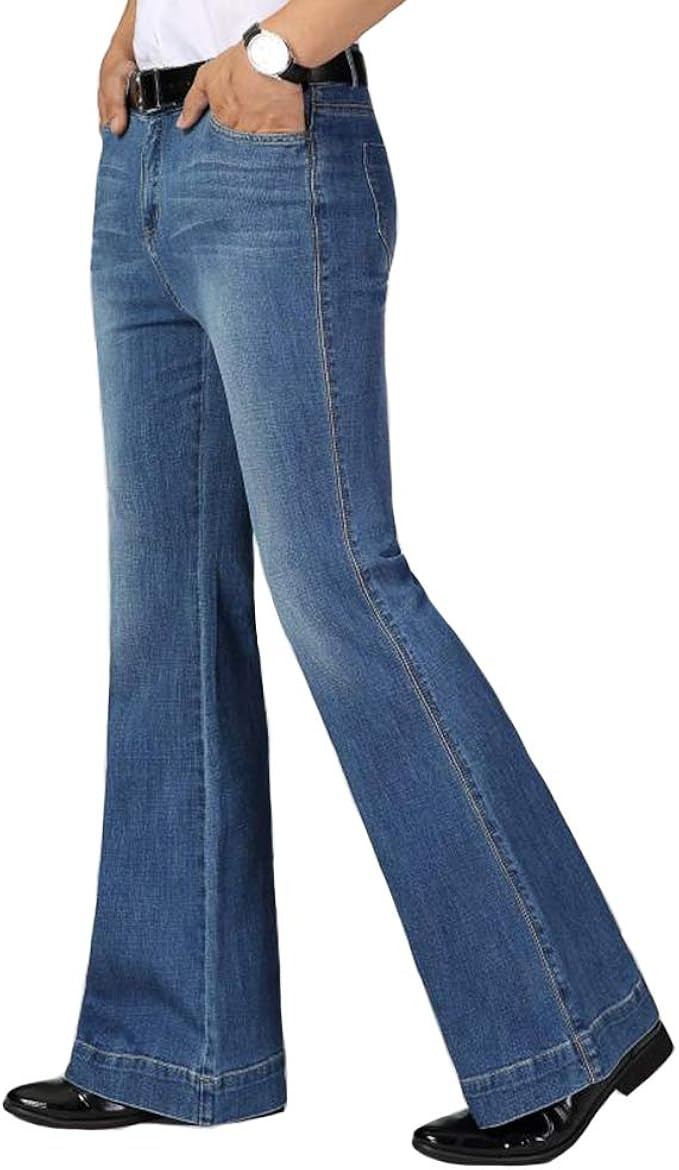 HAORUN Men Bell Bottom Jeans Slim Fit Flared Denim Pants 60s 70s Retro Trousers | Amazon (US)
