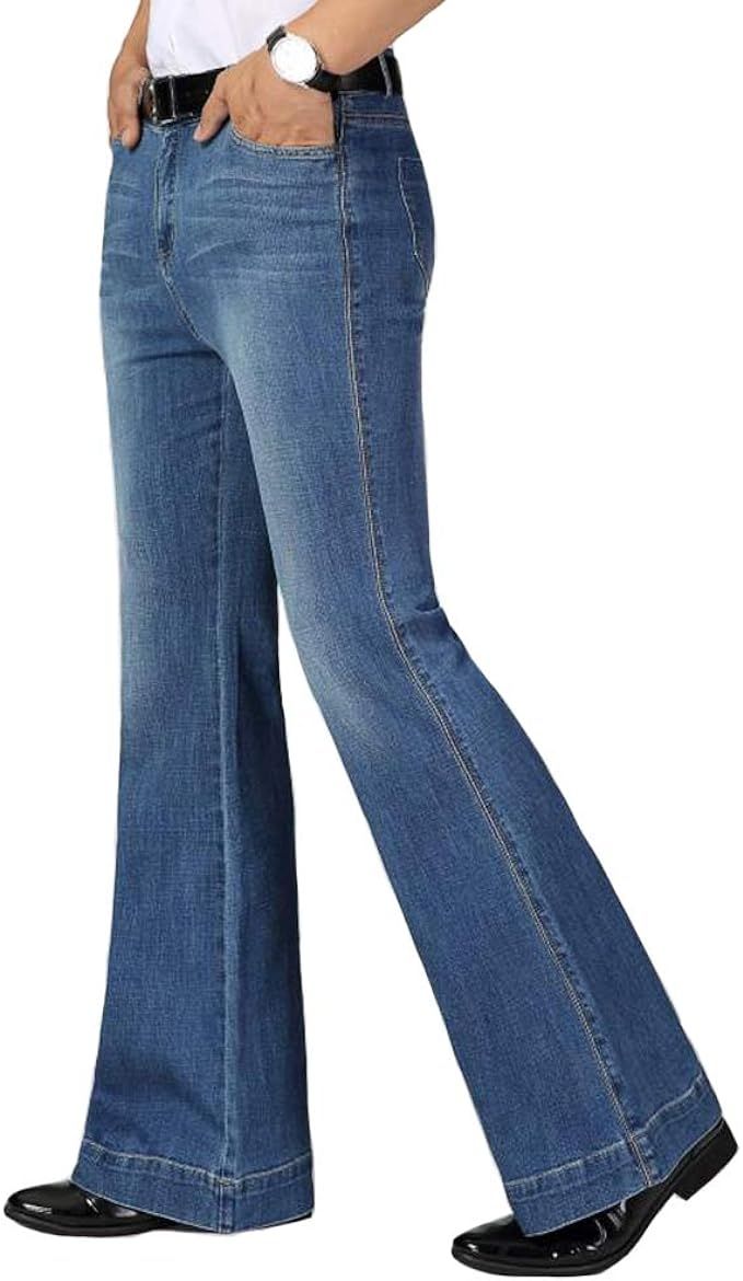 HAORUN Men Bell Bottom Jeans Slim Fit Flared Denim Pants 60s 70s Retro Trousers | Amazon (US)