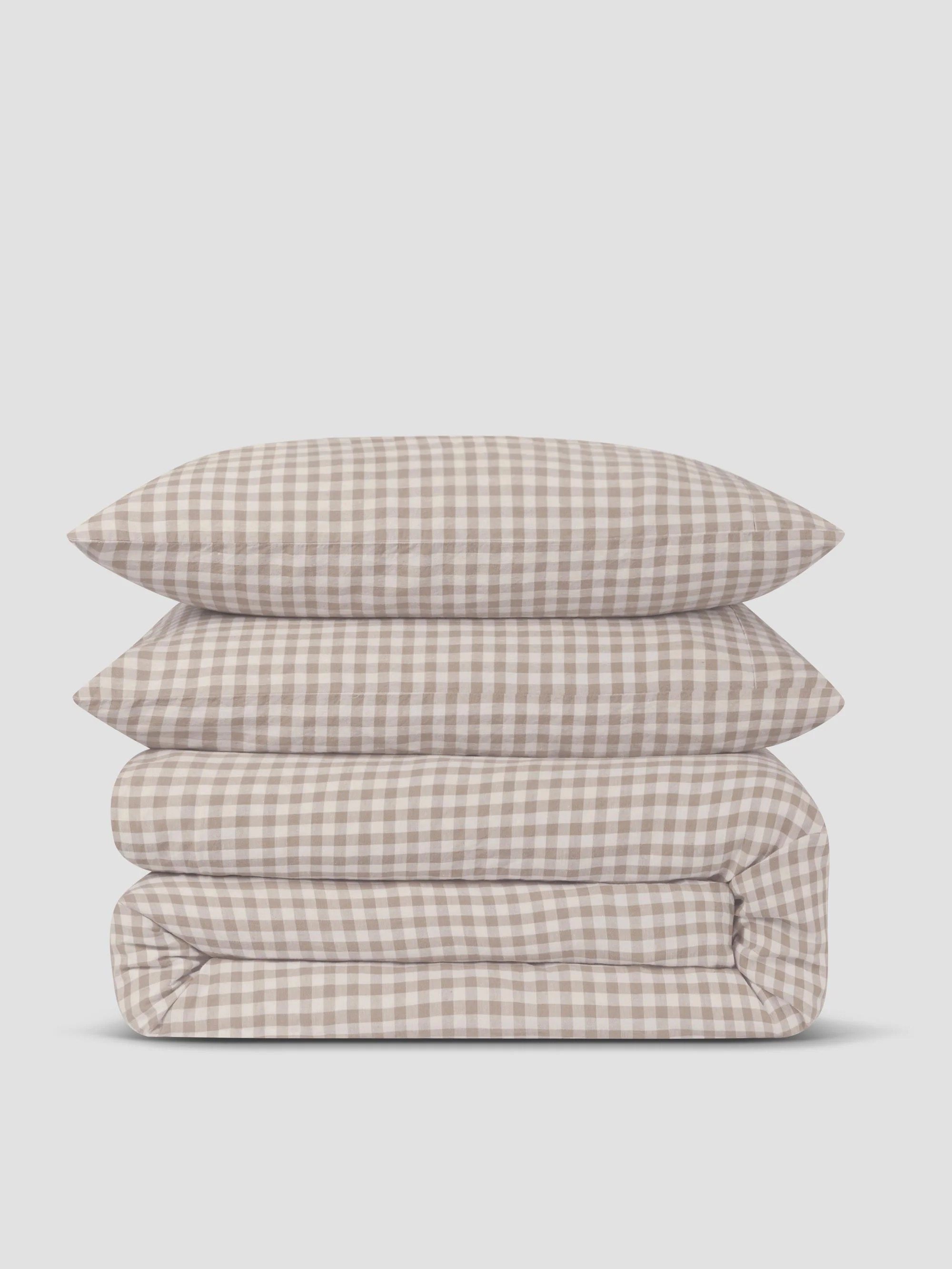 Mushroom Gingham Linen Blend Duvet Set | Piglet