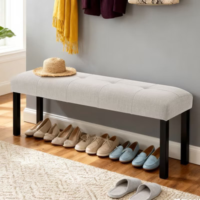 Sapphtopaz Modern Ottoman Bench with Linen Tufted Upholstered Versatile Dining Chair with Wood Legs End of Bed Bench for Living Room, Bedroom, Beige | Target
