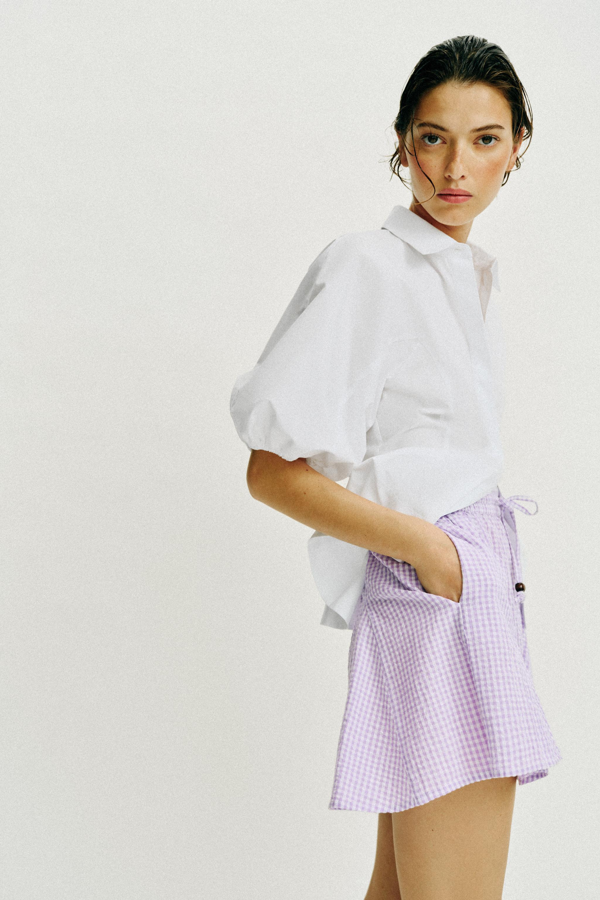 FLARED GINGHAM SKORT | Zara UK