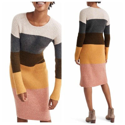 Madewell Striped Color Block Stretch Soft Knit Midi Sweater Dress Womens XS New | eBay US