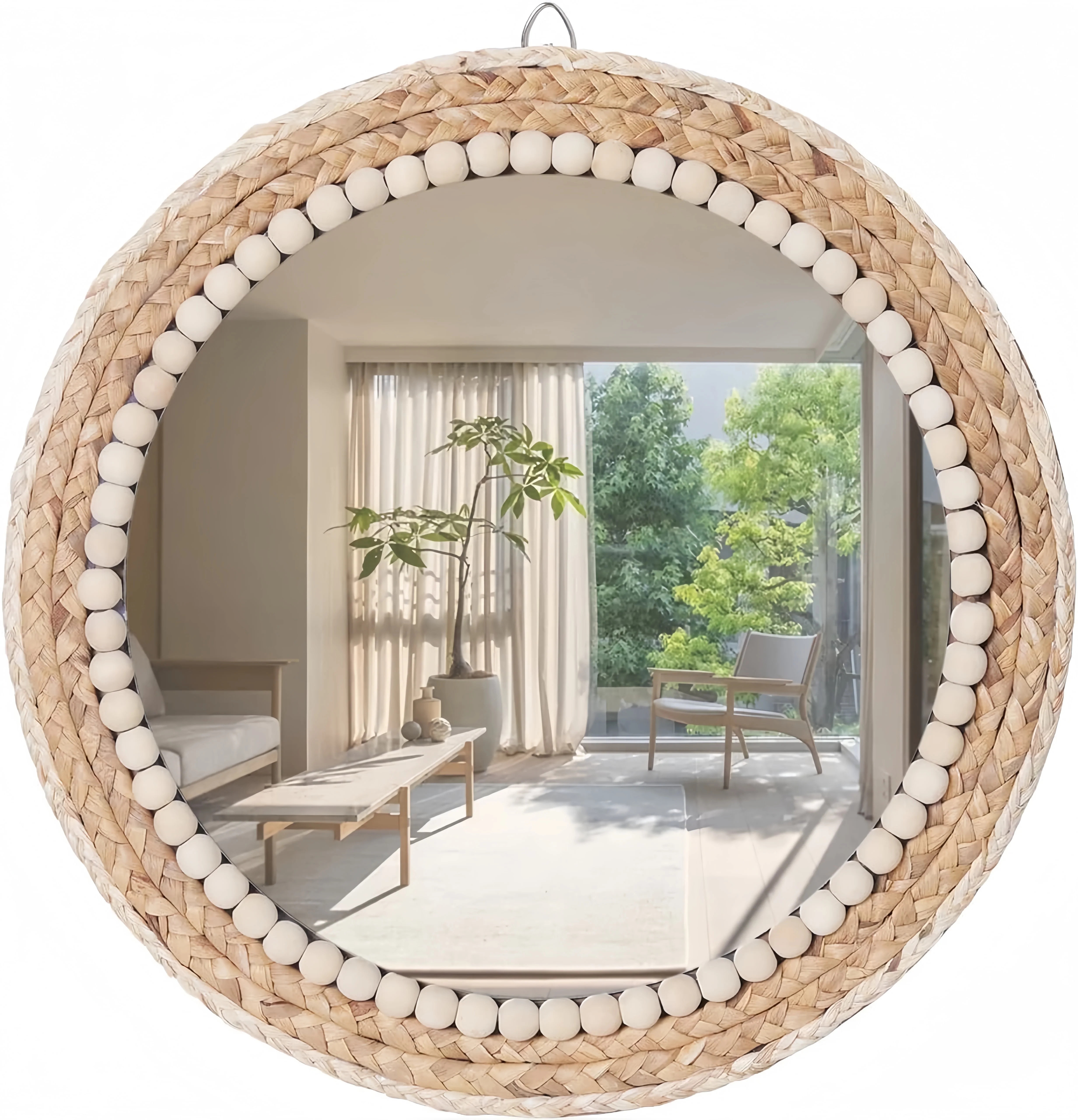 MEHOOM 15" Round Boho Wall Mirror, Rattan Hanging Mirror for Bedroom, Living Room, Farmhouse Deco... | Walmart (US)