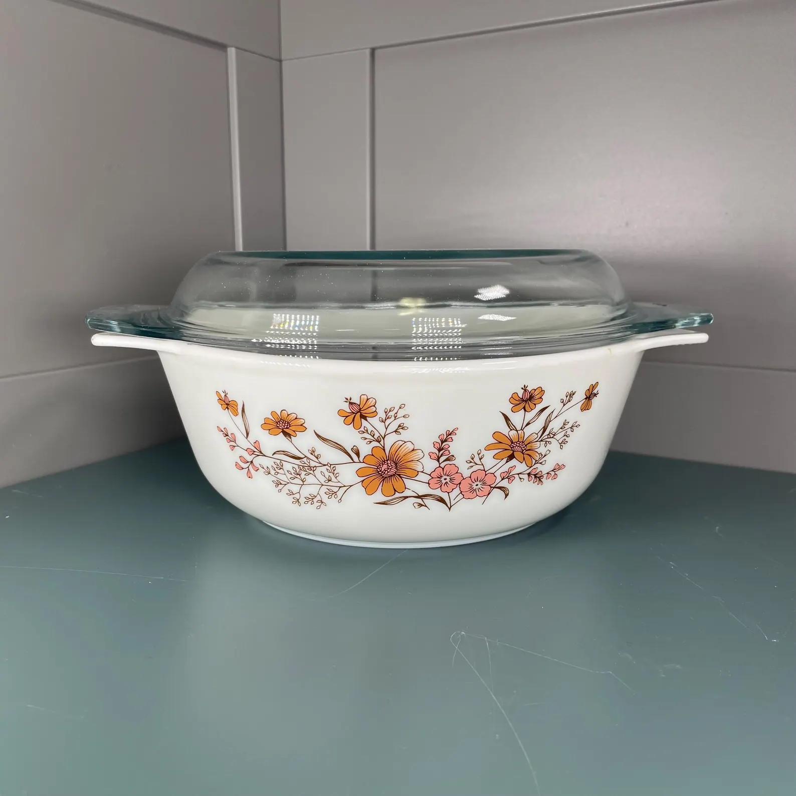 Vintage Pyrex England Country Autumn Floral Glass Casserole Dish with Lid | Etsy (Global)