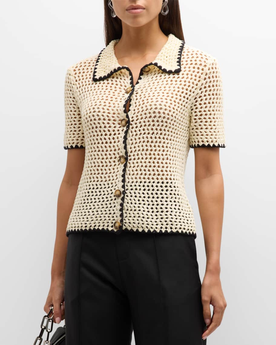 Wynn Hamlyn Button-Front Crochet Top | Neiman Marcus