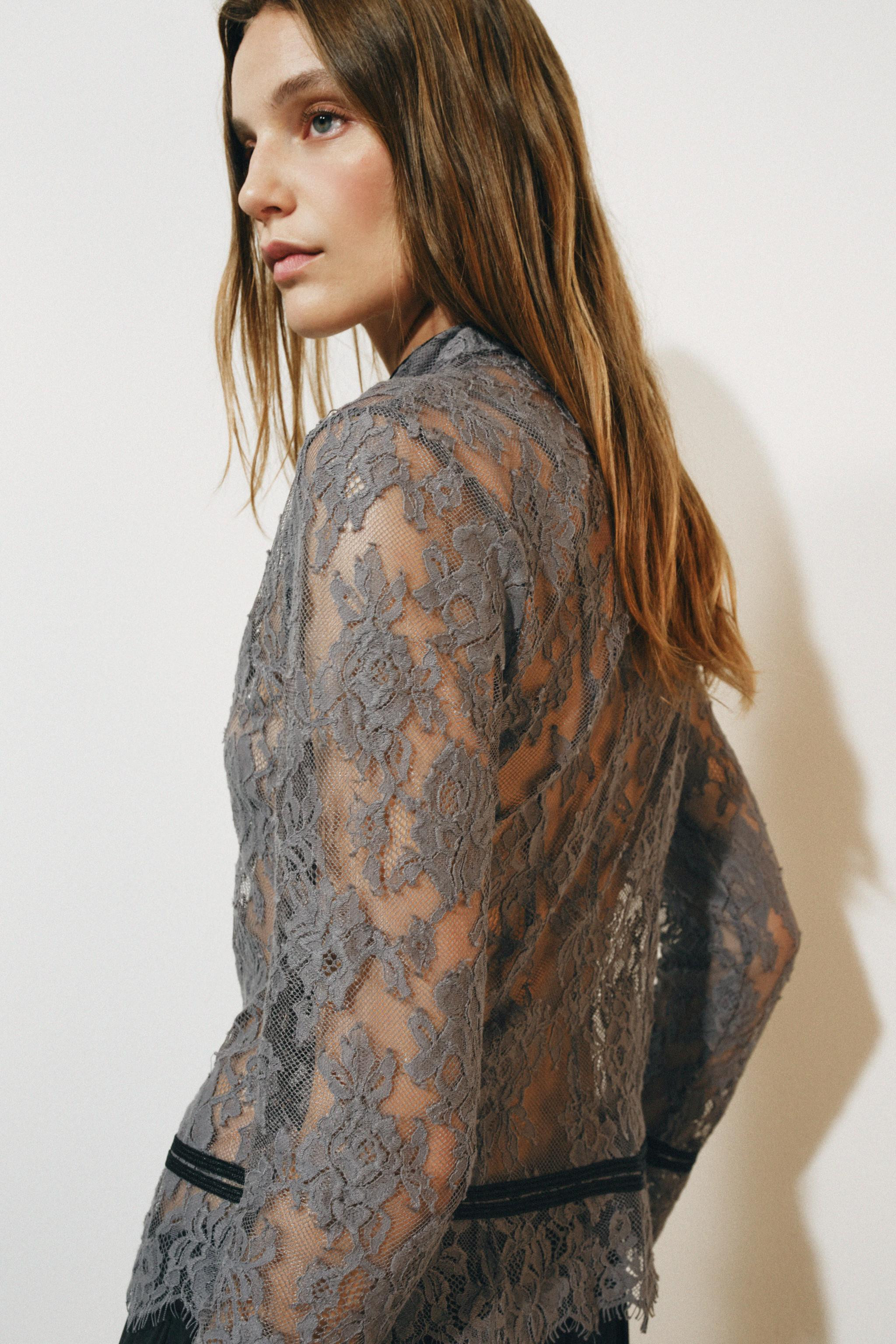 ZW COLLECTION LACE SHIRT WITH FROG FASTENING | Zara US