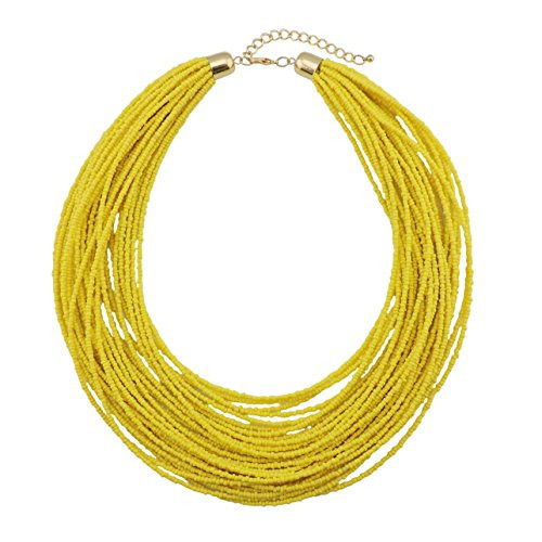 Bocar Multi Layer Chunky Bib Statement Seed Beads Cluster Collar Necklace for Women Gift (NK-10351-yellow) | Amazon (US)