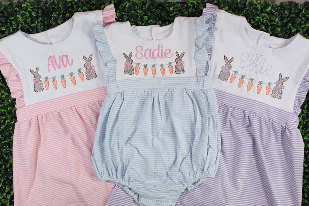 Easter Baby and Toddler Girl Monogram Romper Bubble and Dress |bunny, Flowers, Cute Spring Outfit... | Etsy (US)