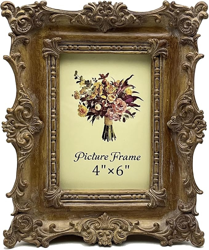Vintage Picture Frame 4x6 Inch, Ornate Antique Photo Frames with Glass Front, Thick Border with R... | Amazon (US)