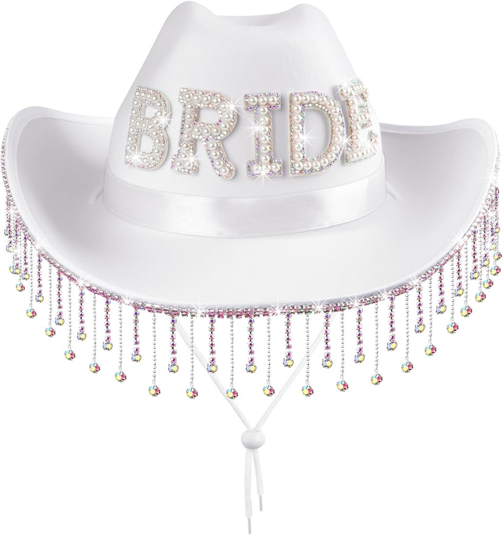 MGupzao Bridal Cowboy Rhinestone Hat with Fringes Design,Cowgirl Hat Costume Accessories for Wome... | Amazon (US)