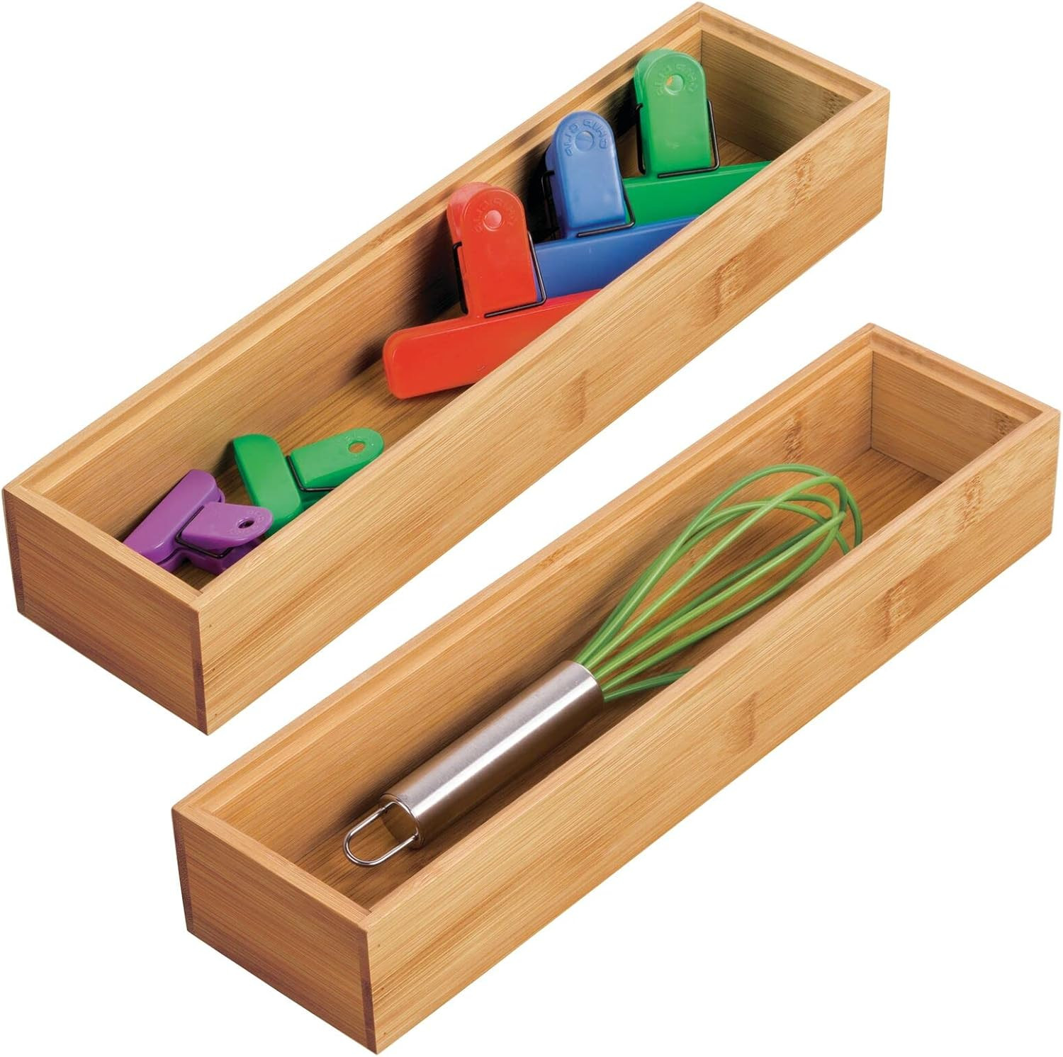 mDesign Slim Wooden Bamboo Drawer Organizer - 12" Long Stackable Storage Box Tray for Kitchen Dra... | Amazon (US)