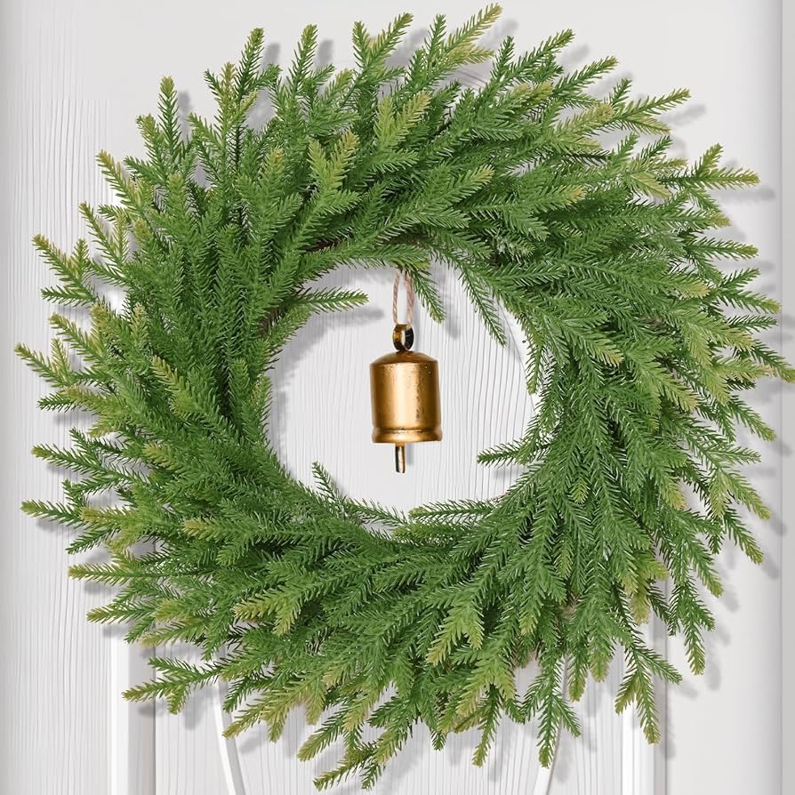 Christmas Wreath Decorations - 24" Norfolk Pine Wreath with Vintage Charm Cow Bell, Christmas Wre... | Amazon (US)