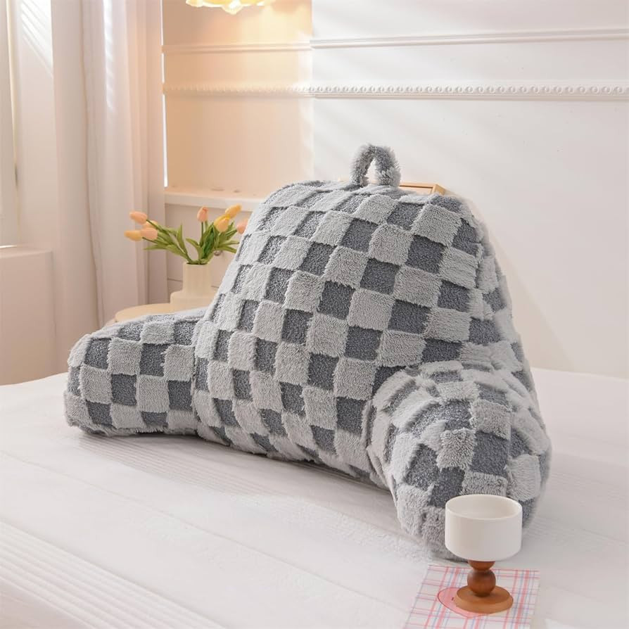 A Nice Night Faux Fur Reading Pillow,Checkered Fluffy Grid Plaid,Bed Wedge Pillow Large Adult Chi... | Amazon (US)