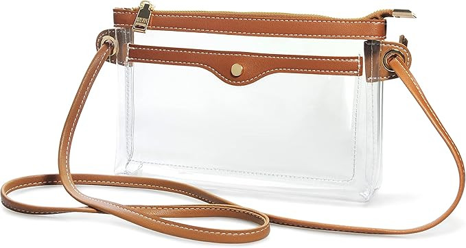 Women's Clear PVC Cross Body Bag Pocket Shoulder Bag with Vegan Leather Trim Transparent Zipper P... | Amazon (US)