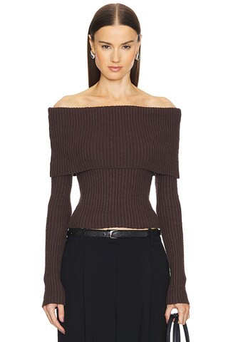 L'Academie by Marianna Namir Off Shoulder Sweater in Chocolate Brown from Revolve.com | Revolve Clothing (Global)