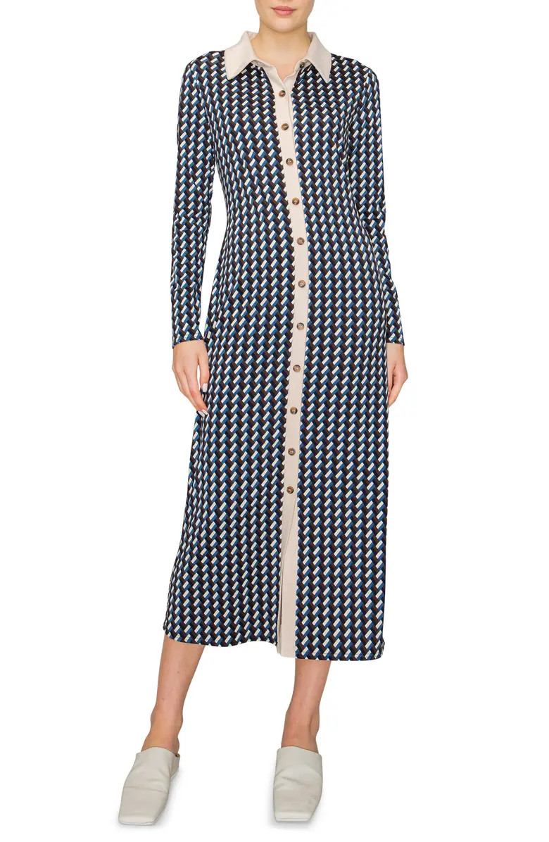 MELLODAY Geo Print Long Sleeve Knit Shirtdress | Nordstrom | Nordstrom
