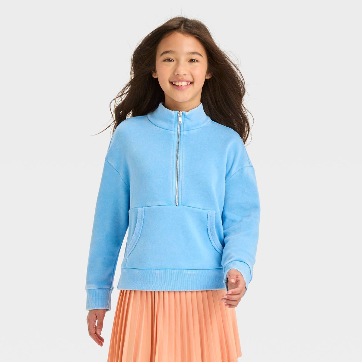 Girls' Washed Fleece Quarter Zip Pullover Sweatshirt - art class™ | Target