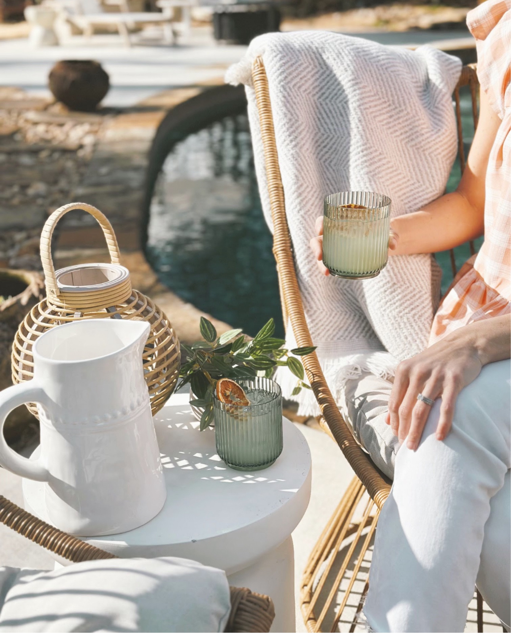 Joss & Main (@JossandMain) Spring Outdoor backyard patio entertaining favorites! Wicker patio chair and side table ottoman set, acrylic green tumbler glasses and sunbrella indoor outdoor throw blanket 🌷Happy Spring Home Styling!!  #jossandmainpartner #jossandmaincommunity #jmspringsummeredit #myjossandmain 

#LTKSeasonal #LTKhome #LTKSpringSale