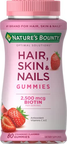 Nature's Bounty Optimal Solutions Hair, Skin & Nails Vitamin Gummies with Biotin, 2500 mcg, Straw... | Amazon (US)