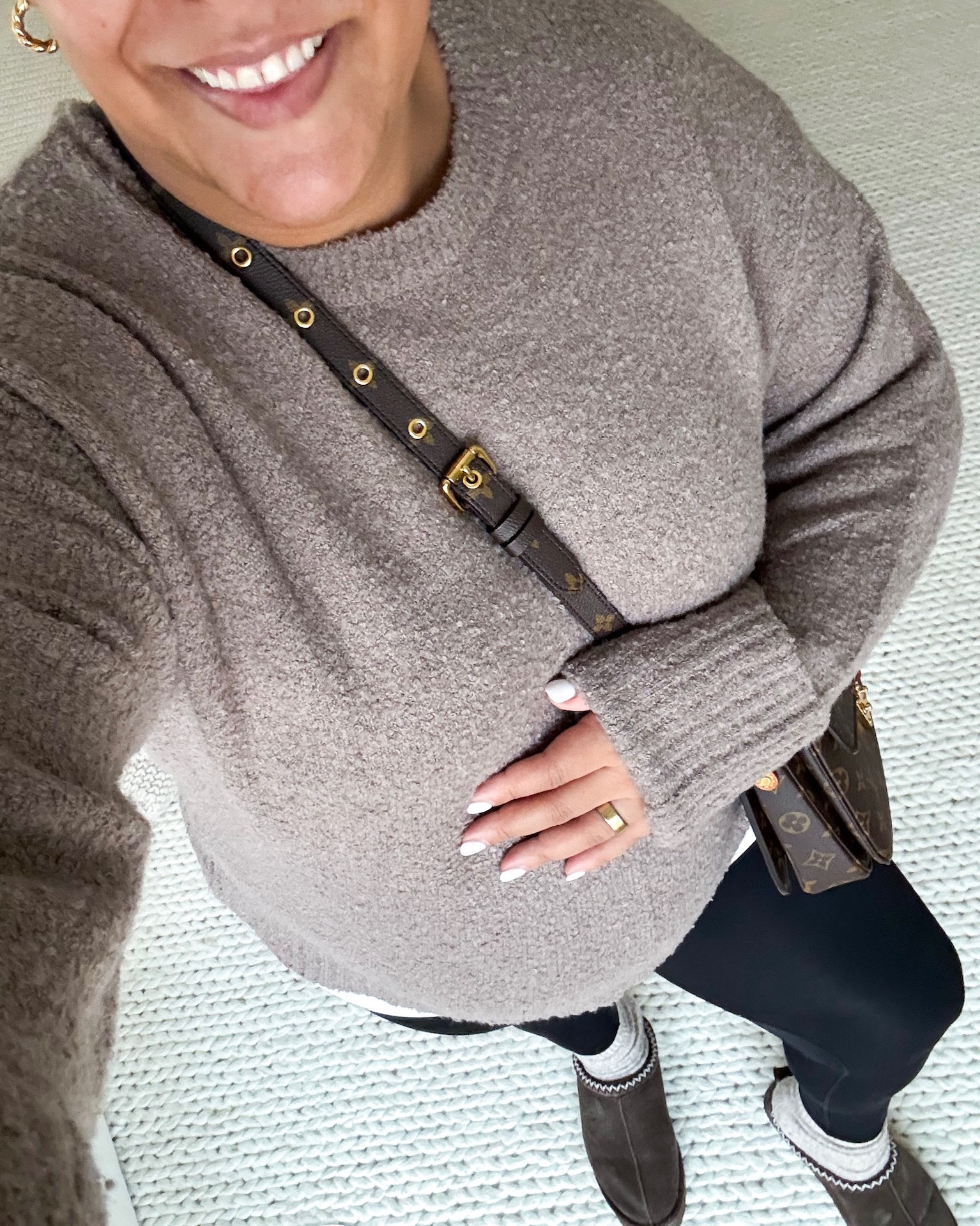 midsize ootd — the ultimate cozy winter outfit is this oversized soft sweater with leggings! I’m 5’9” size 12/XL & 25 weeks pregnant & I’m wearing a size XL in swear & L in leggings!

#LTKBump #LTKMidsize #LTKootd