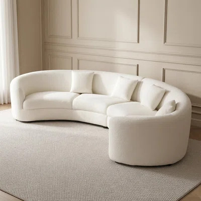 Curved Sectional Sofa, White Boucle Fabric Upholstered, Modern Semicircular Shape, 2-Piece Modular Couch | Wayfair North America