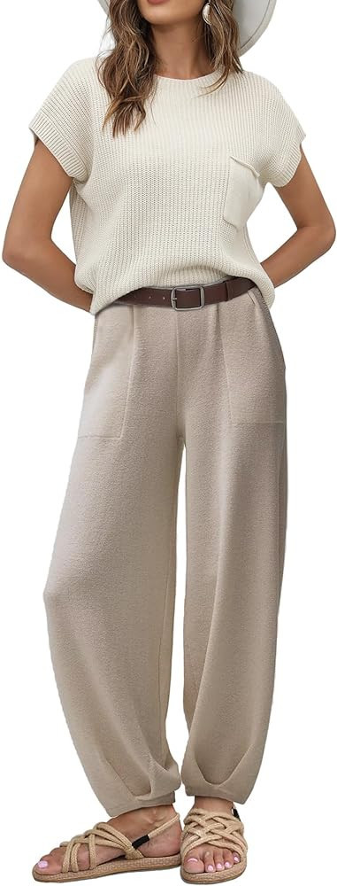 Ugerlov Women's Two Piece Outfits Sweater Sets Knit Pullover Tops and High Waisted Pants Lounge S... | Amazon (US)