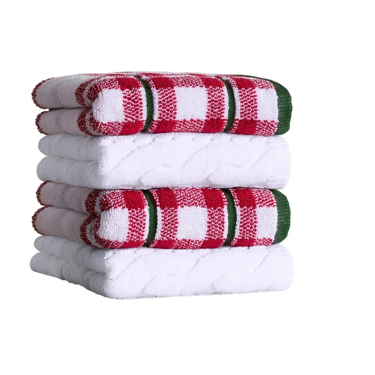 Better Homes & Gardens Signature Soft Holiday Decor 4PK Hand Towel, Red Plaid | Walmart (US)