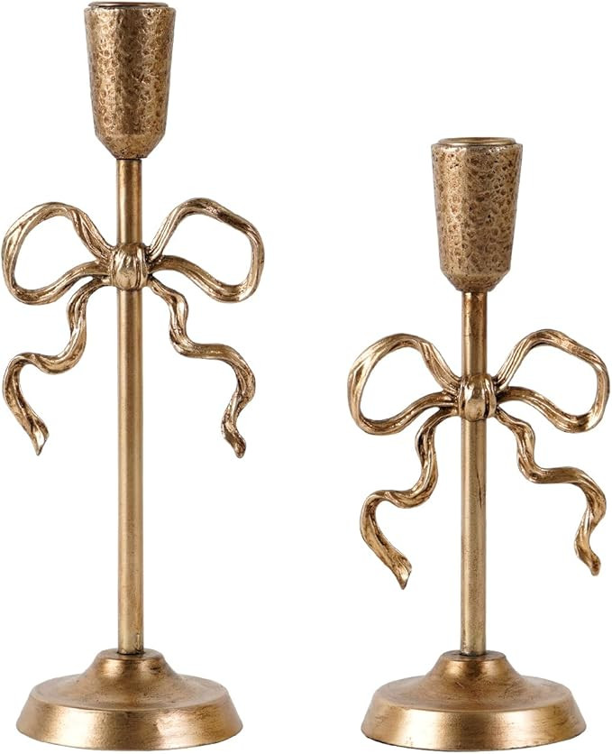 NIKKY HOME Gold Bow Iron Taper Candle Holders Set of 2, Vintage Decorative Tall Candlesticks Cent... | Amazon (US)