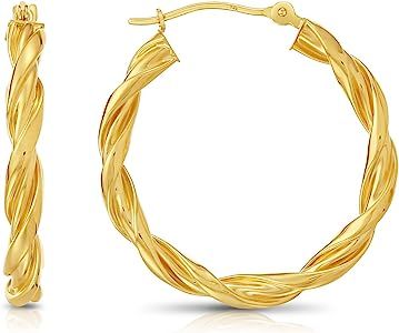14k Yellow Gold Twisted Hoop Earrings, 1'' | Amazon (US)