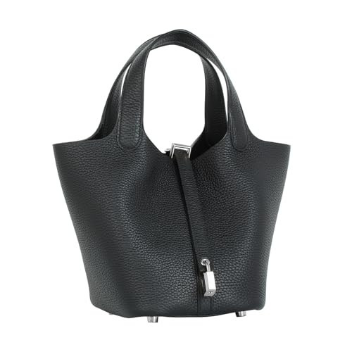 Lafillmiss Genuine Leather Bucket Bag for Women Handheld tote bag with metal clasp, bohemian-style market tote bag,Handbag (Black-Silver) | Amazon (US)
