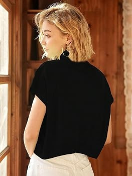 OYOANGLE Women's Mock Neck Short Sleeve Stand Collar Knit Crop Top Pullover Sweater | Amazon (US)