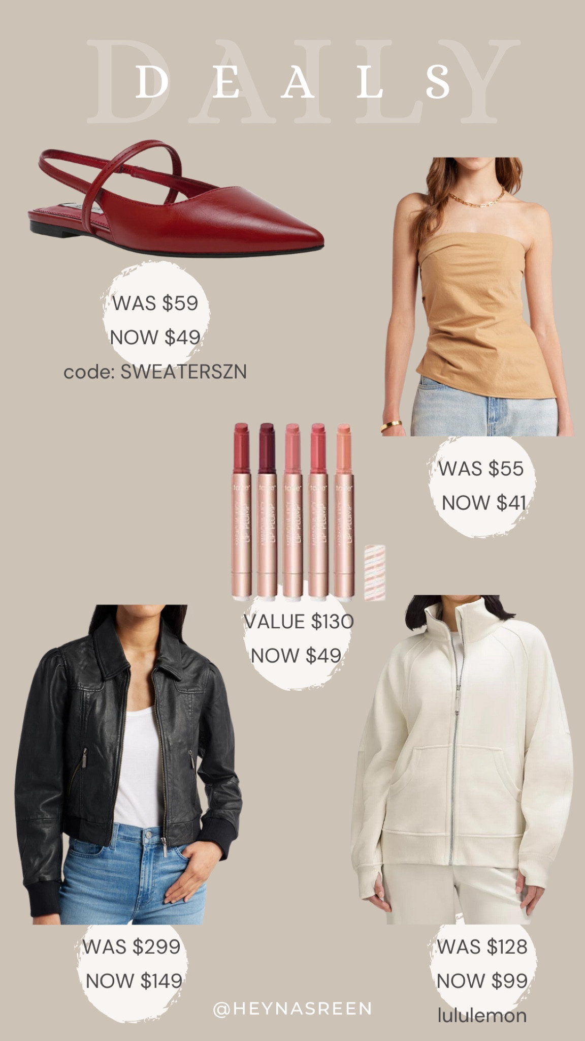 Steven New York flats, Open Edit top, Caslon leather bomber jacket, Tarte lip plump set, lululemon scuba 

#LTKSaleAlert