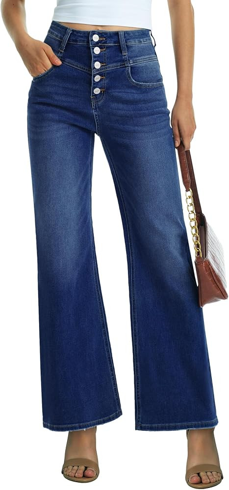 ONESO Flare Jeans for Women High Waist Wide Leg Womens Jeans Stretch Tummy Control Baggy Denim Pa... | Amazon (US)