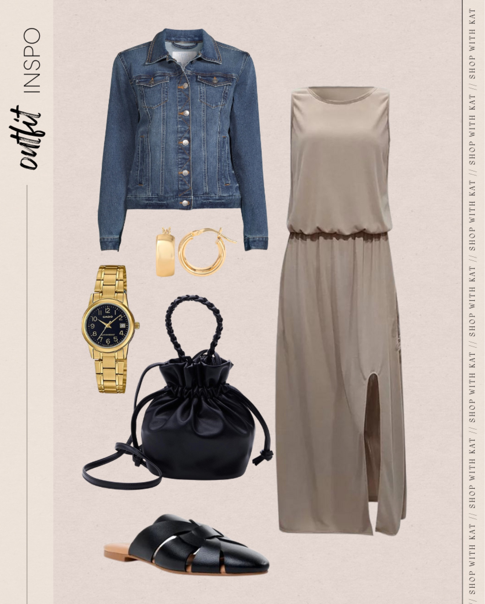 Crossbody bag Mules Flats Denim jacket Watch Dress Fashion

#LTKunder100 #LTKstyletip #LTKFind