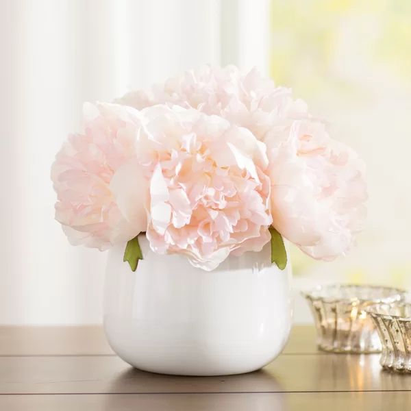 Peony Floral Arrangement in Vase | Wayfair North America
