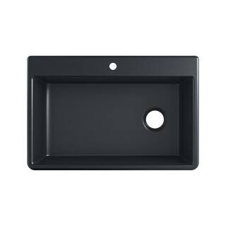 KOHLER Kennon 33 in. Drop-In 1-Hole Single Bowl Neoroc Granite Composite Kitchen Sink in Matte Bl... | The Home Depot