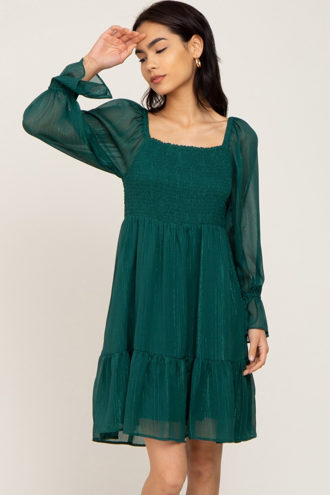 Forest Green Metallic Stripe Smocked Dress | PinkBlush Maternity