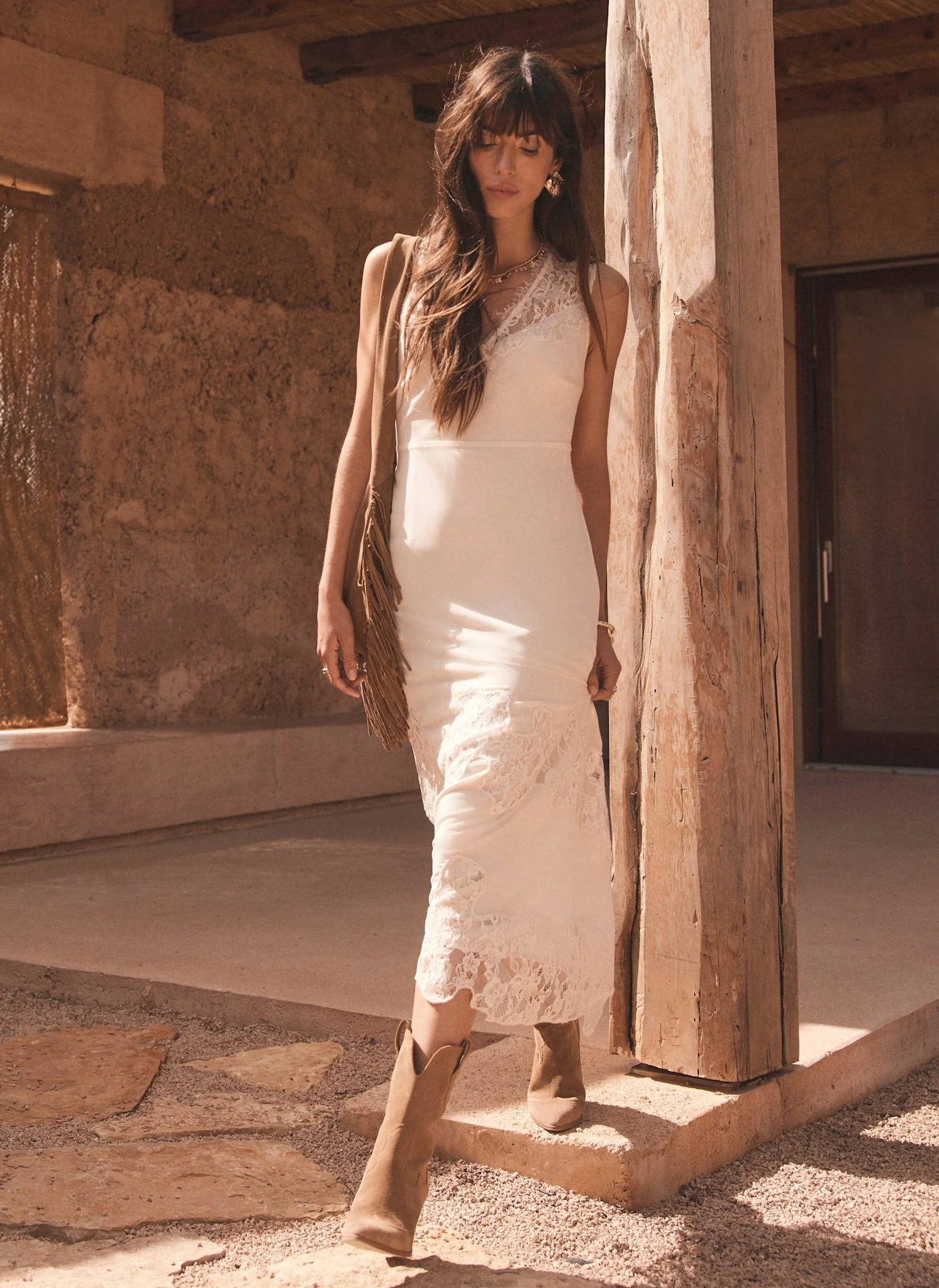 Cream Lace Midi Slip Dress | Mint Velvet